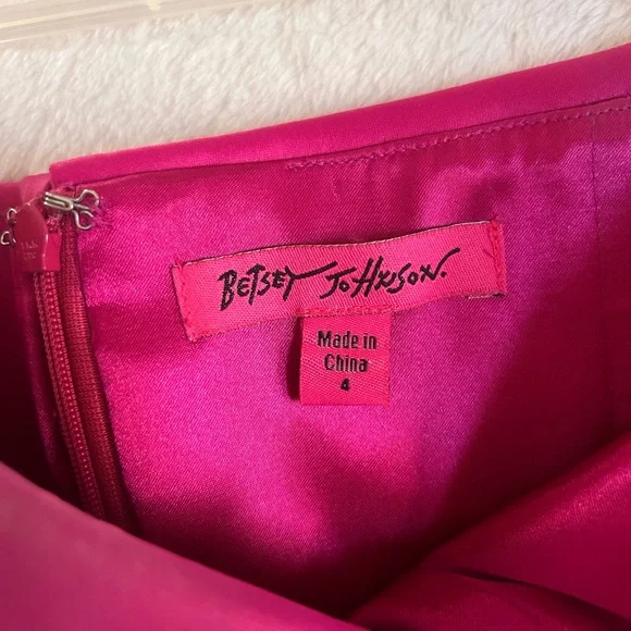 BETSEY JOHNSON VINTAGE HOT PINK STRAPLESS SATIN MINI DRESS SIZE 4 - Picture 6 of 12